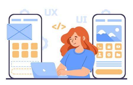 Woman with UI and UX elements vectorのイラスト素材