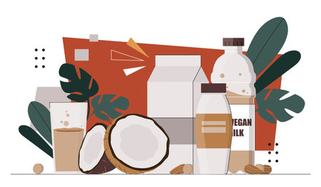 Vegan milk vector conceptのイラスト素材