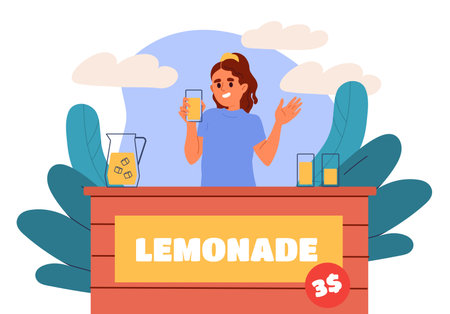 Girl sells lemonade vector conceptのイラスト素材