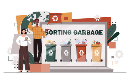 People sorting garbage vector
