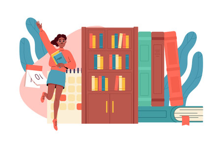 Girl in bookstore vector conceptのイラスト素材