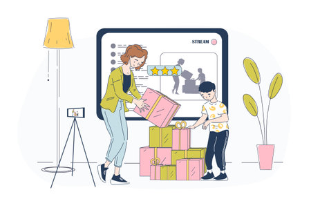 Unboxing with son vector simpleのイラスト素材