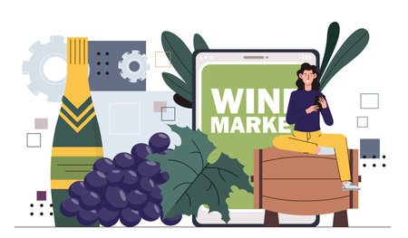Wine online service vector conceptのイラスト素材