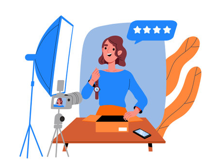 Woman with unboxing vectorのイラスト素材