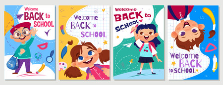 Welcome back to school cover vector setのイラスト素材
