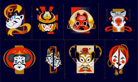 Vector Set of Japanese T shirt Designsのイラスト素材