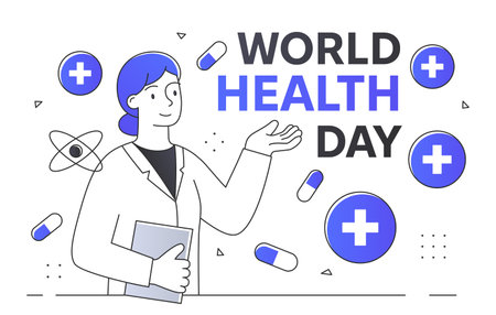 Cartoon illustration of a healthcare worker for World Health Dayのイラスト素材