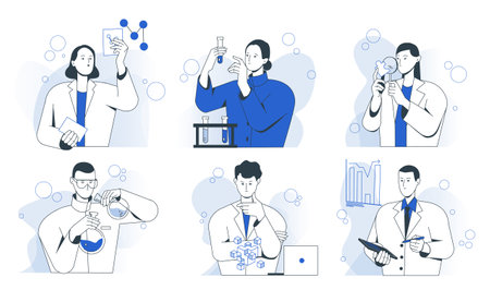 Set of Science research vector illustrationsのイラスト素材
