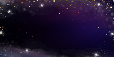 Abstract bokeh lights design with a purple to black gradient background, conveying a concept of celebration or cosmic theme, vector illustrationのイラスト素材