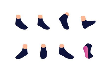 Various socks in a flat graphic style on a white background, showcasing a concept of clothing diversity. vector illustrationのイラスト素材