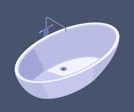 Minimalist vector illustration of a freestanding bathtub with a faucet on a dark background, representing hygiene and relaxation.のイラスト素材