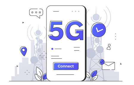 5g network simple style concept. Wireless connection and communication. Graphic element for website. Fast internet for devices and gadgets. Linear flat vector illustrationのイラスト素材
