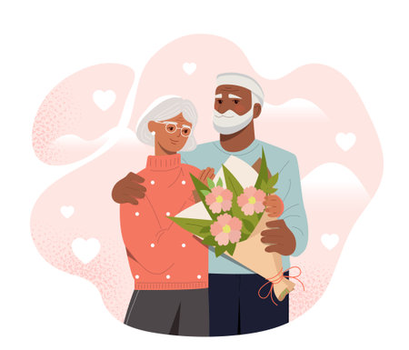 Elderly couple with bouquet vectorのイラスト素材