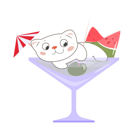 Summer cocktail with kitten vector illustrationのイラスト素材