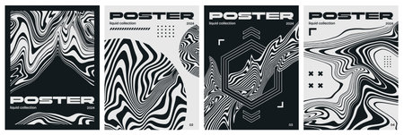 Vector Set of futuristic black and white postersのイラスト素材
