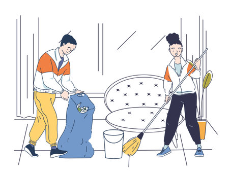 Family cleaning house vector conceptのイラスト素材