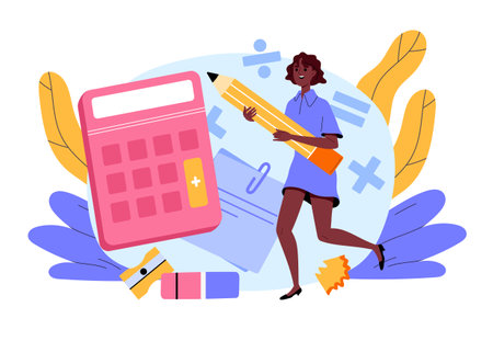 Girl with calculator vectorのイラスト素材