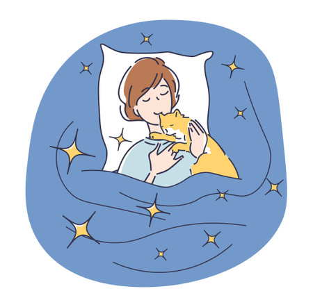 Woman sleep with cat vector conceptのイラスト素材