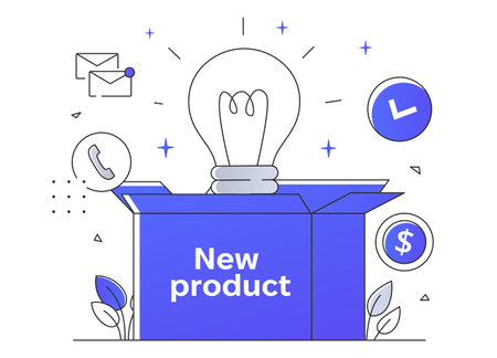 Light bulb inside cardboard box symbolizing new product. Launching start up or business project. Solution and decision. Linear flat vector illustrationのイラスト素材