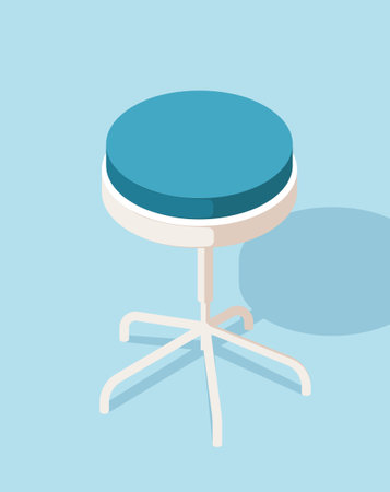 Isometric medical equipment. Icon with comfortable round chair or stool for doctor in clinic or hospital. Furnishing examination room. 3D vector illustrationのイラスト素材