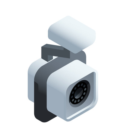 Isometric security camera. Modern equipment for video monitoring and protecting outdoor areas or real estate. CCTV or surveillance camera. 3D realistic vector illustrationのイラスト素材