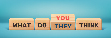 Bandwagon Effect. Banner with words What They Think and What You Think. Psychological phenomenon of following trends and behavior of most people. Herd mentality. Realistic vector illustrationのイラスト素材