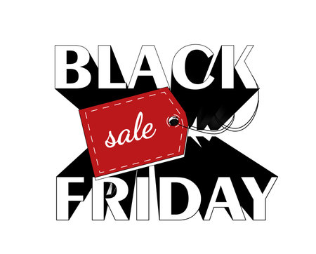 Black friday label. Text with percent tag. Discounts and promotions. Ecommerce and marketing. Online shopping. Poster or banner. Flat vector illustrationのイラスト素材