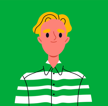 Trendy user avatar. Man with bloned hair in casual clothes. Beauty, aesthetics and elegance. Profile in social networks and messengers. Flat vector illustrationのイラスト素材