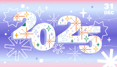 2025 Year poster. New Year and Chrstmas, Noel Eve. Winter holiday and festival. Greeting and...