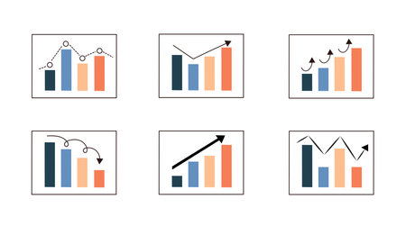 Set of graphs. Charts and diagrams for business, investors and traders. Infographics and data visualization. Marketing research. Flat vector collectionのイラスト素材