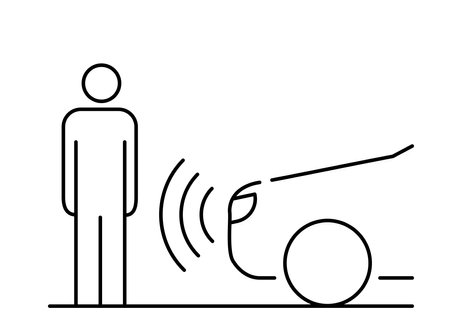 Smart car line icon. Distance between automobile and person. Sensor in transport and vehicle. Smart auto system software. Linear vector illustrationのイラスト素材