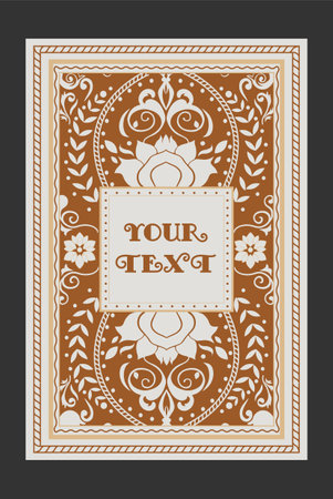 Vintage Floral Frame Poster. Abstract retro flyer with botanical ornament, decorative plants and shapes in engraving style. Ornate design. Vector illustration isolated on backgroundのイラスト素材