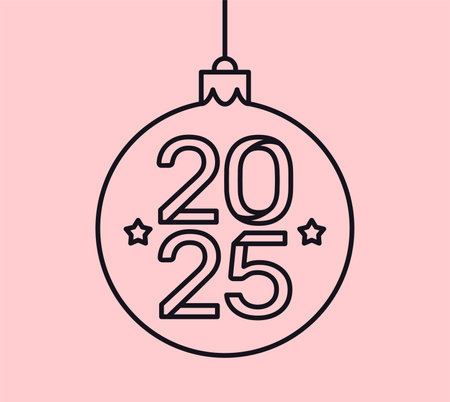 Minimalistic vector illustration of a 2025 Christmas ornament with clean lines on a pink background. Perfect for holiday cards, banners, and festive projectsのイラスト素材