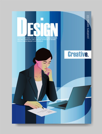 Woman working with laptop illustration. Vector illustrationのイラスト素材