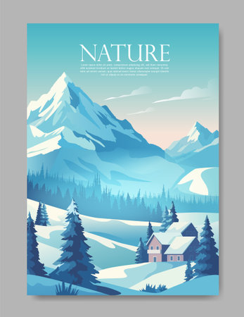 Winter Mountain Landscape Poster. Vector illustrationのイラスト素材