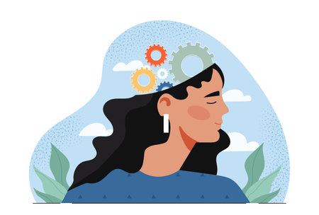Woman with gears in her mind. Vector illustrationのイラスト素材