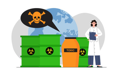 Toxic waste and scientist illustration. Vector illustrationのイラスト素材