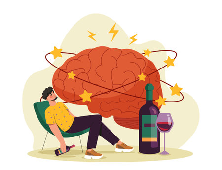 Man with wine and brain illustration. Vector illustrationのイラスト素材
