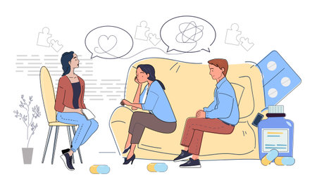 Couple at therapy session. Vector illustrationのイラスト素材
