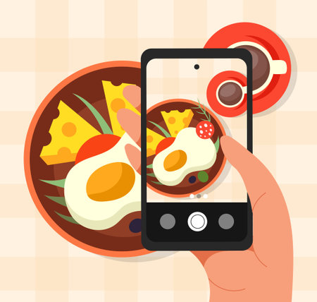 Breakfast food photo illustration. Vector illustrationのイラスト素材