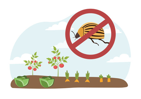 Pest control in vegetable garden. Vector illustrationのイラスト素材