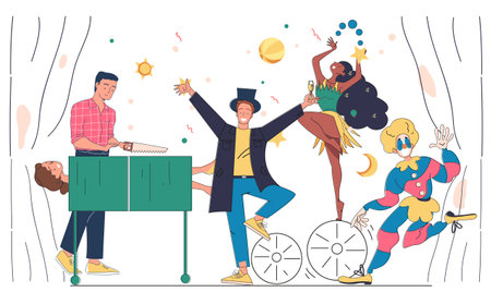 Circus performers in action. Vector illustrationのイラスト素材