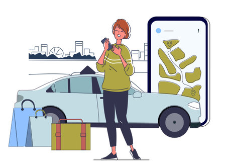 Woman booking a taxi service. Vector illustrationのイラスト素材