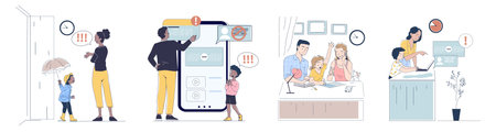 Family moments and online safety. Vector illustrationのイラスト素材