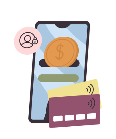 Mobile banking service. Online wallet for storing and transferring money in mobile bank app on smartphone screen. Financial and budget management. Flat vector illustrationのイラスト素材
