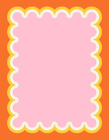 Retro frame. Colorful border template with wavy scalloped edge and empty textbox. Design element for invitation card with copy space. Flat vector illustrationのイラスト素材