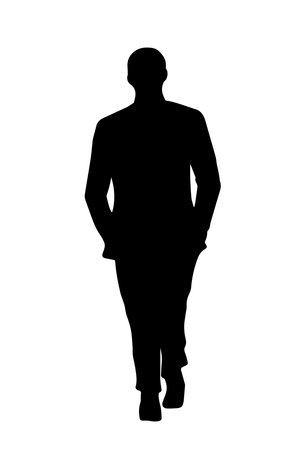 People silhouette. Monochrome black icon with confident male entrepreneur in business suit. Rear view of standing character. Man walking forward. Flat vector illustrationのイラスト素材