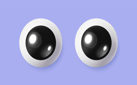 3D eyes. Funny eyesight pair expressing emotion of excitement. Cartoon icon or comic emoji with big eyeballs and wide dark pupils looking forward. Realistic vector illustrationのイラスト素材