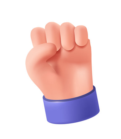 3d hand icon. Cartoon arm bent into fist. Funny emoji with palm showing gesture or expressing emotion. Design element for social media. Realistic vector illustrationのイラスト素材