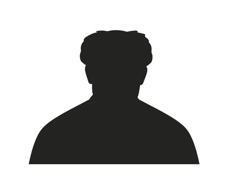 People avatar silhouette. Man with short hair. Dark icon with portrait of unknown anonymous person. Black and white sticker with head of male character. Flat vector illustrationのイラスト素材